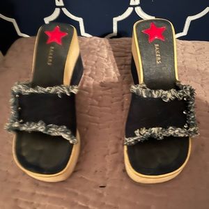 Bakers Denim Fringe Wedge Shoes